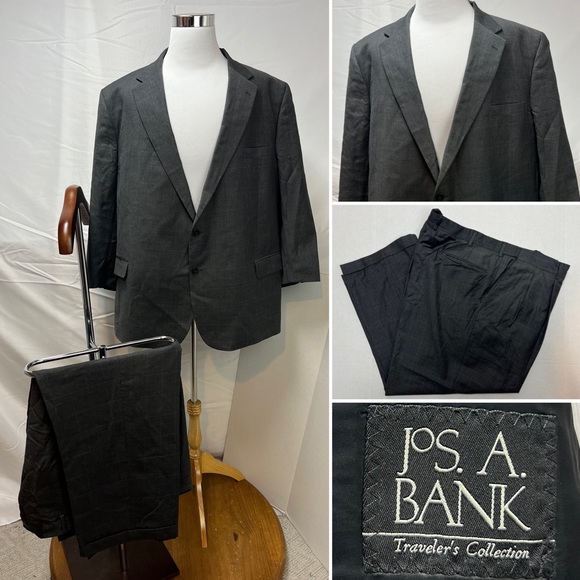 Men's Jos. A. Bank Gray Plaid 2-Button 54R Blazer Jacket 48x26 Pants Portly Suit - Picture 10 of 10